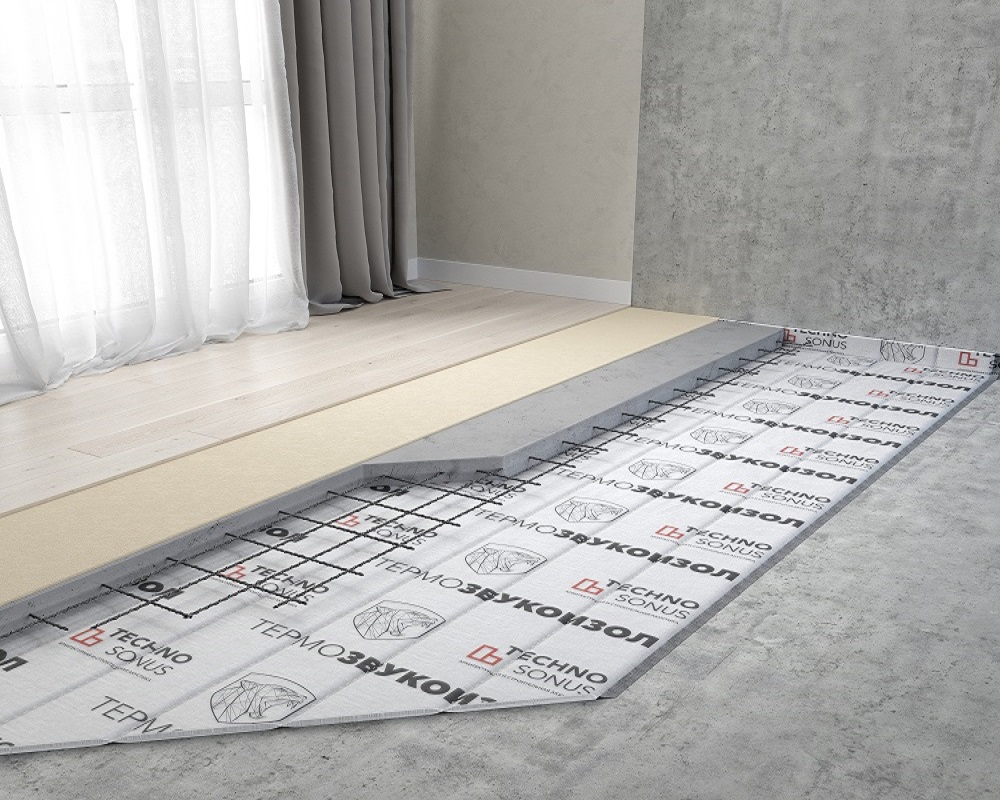 монтаж системы шумоизоляции пола 50 мм